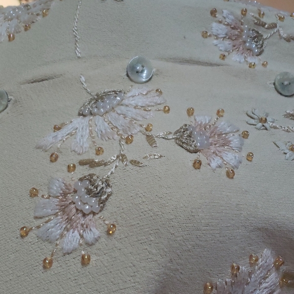 Talbots m beaded pastel yellow cardigan floral print bursts - Picture 8 of 11